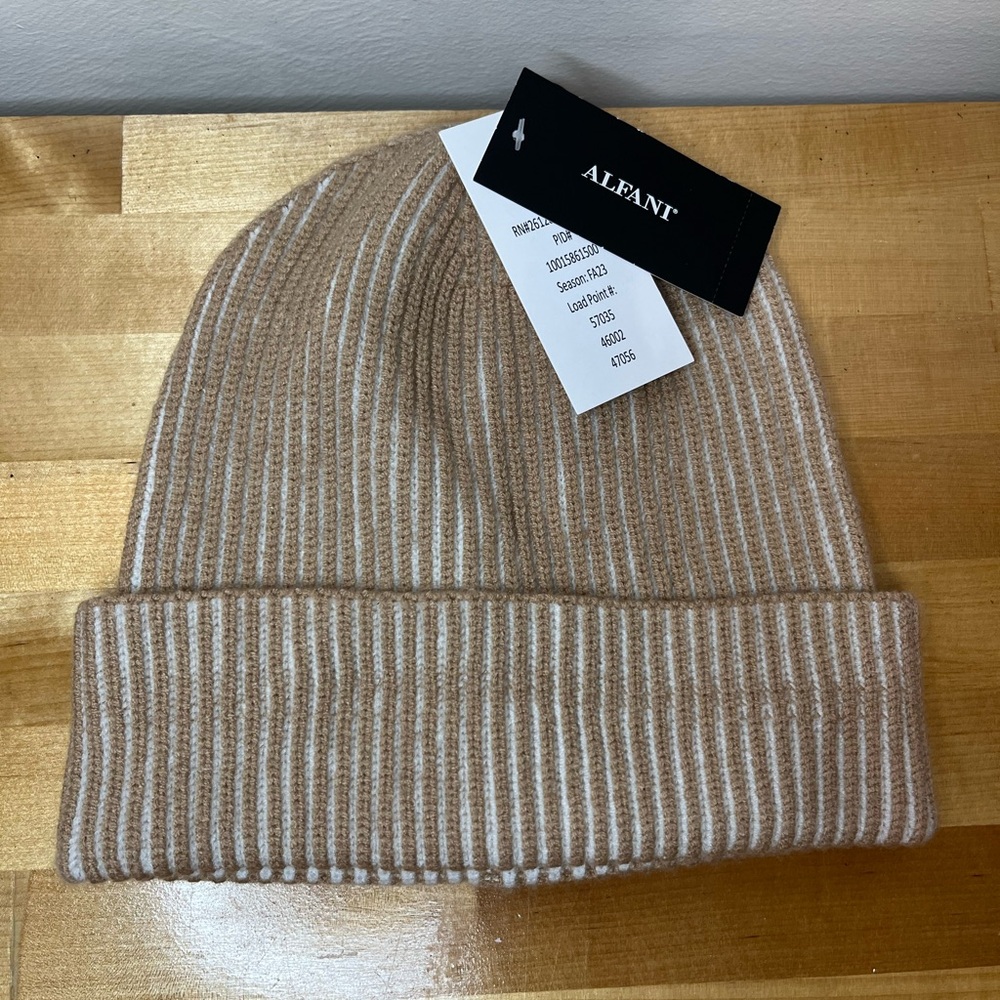 Alfani Beige Beanie Winter Knit Mens Hat NWT